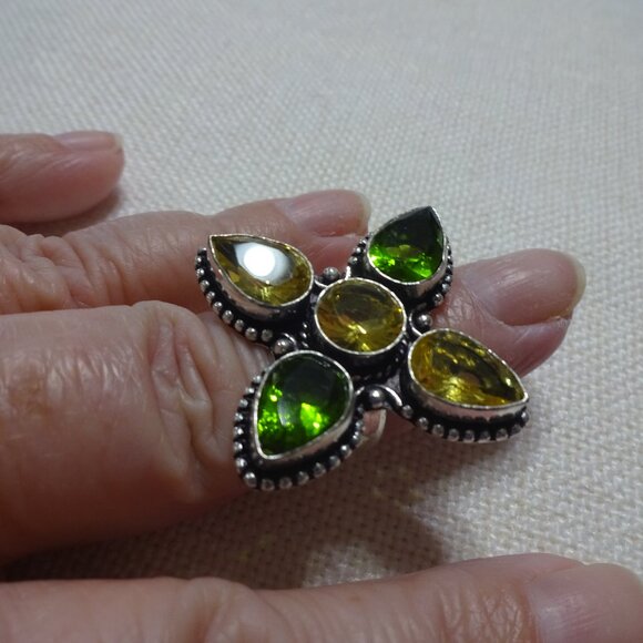 Beautiful PERIDOT & CITRINE Handmade Sterling Ring Size 7.25 #829B - Picture 1 of 3